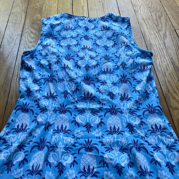 J. McLaughlin Size XS Blue Rue Pineapple Print Sleeveless Split Neck Shift Dress - Picture 13 of 13